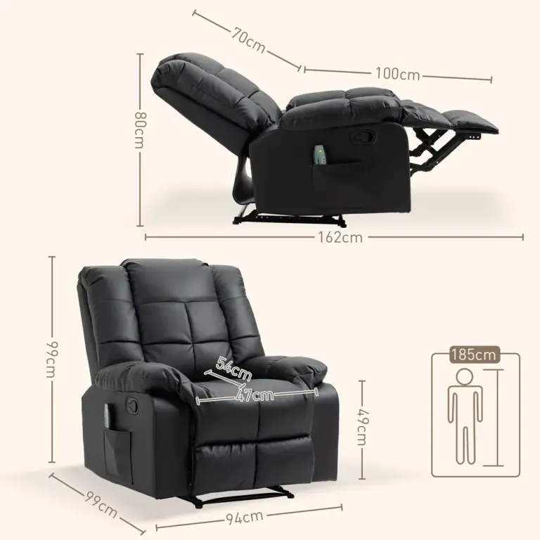 Elektrisk Massagestol i Konstläder Massagefåtölj Fotstöd