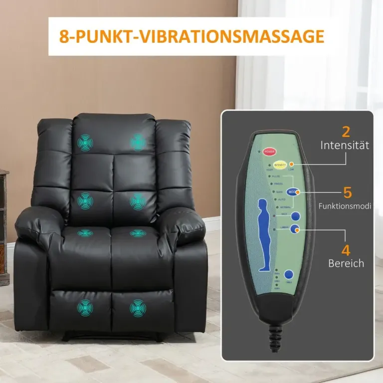 Elektrisk Massagestol i Konstläder Massagefåtölj Fotstöd