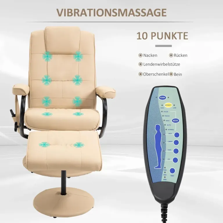 Elektrisk Massagestol med Pall TV-Fåtölj Massagefåtölj Fotpall Läder