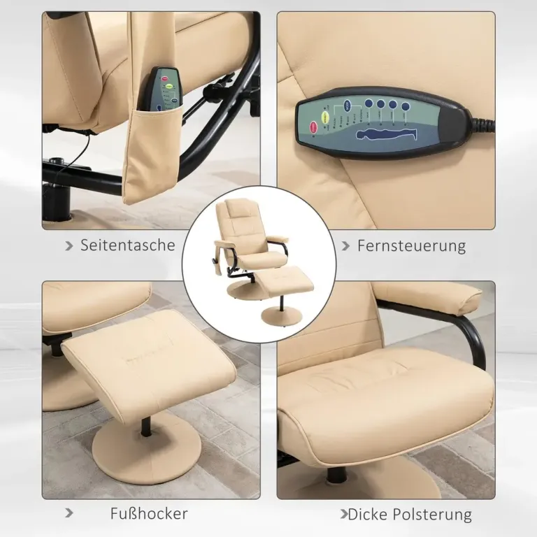 Elektrisk Massagestol med Pall TV-Fåtölj Massagefåtölj Fotpall Läder
