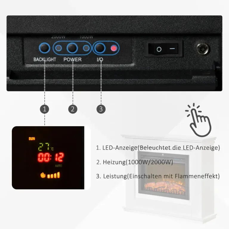 Elektrisk Öppen Spis 3D LED-Lågor Fjärrkontroll Timer Kamin Mantel