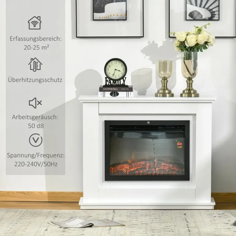 Elektrisk Öppen Spis 3D LED-Lågor Fjärrkontroll Timer Kamin Mantel