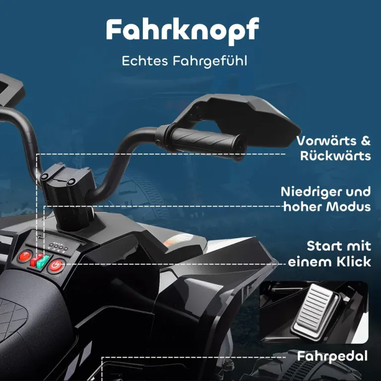 Elektrisk Quad för Barn 24 v 4 Hjul Strålkastare USB Fyrhjuling