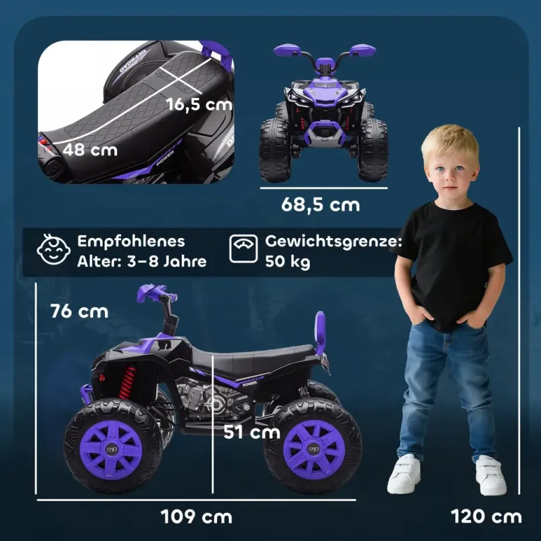 Elektrisk Quad för Barn 24 v 4 Hjul Strålkastare USB Fyrhjuling Lila
