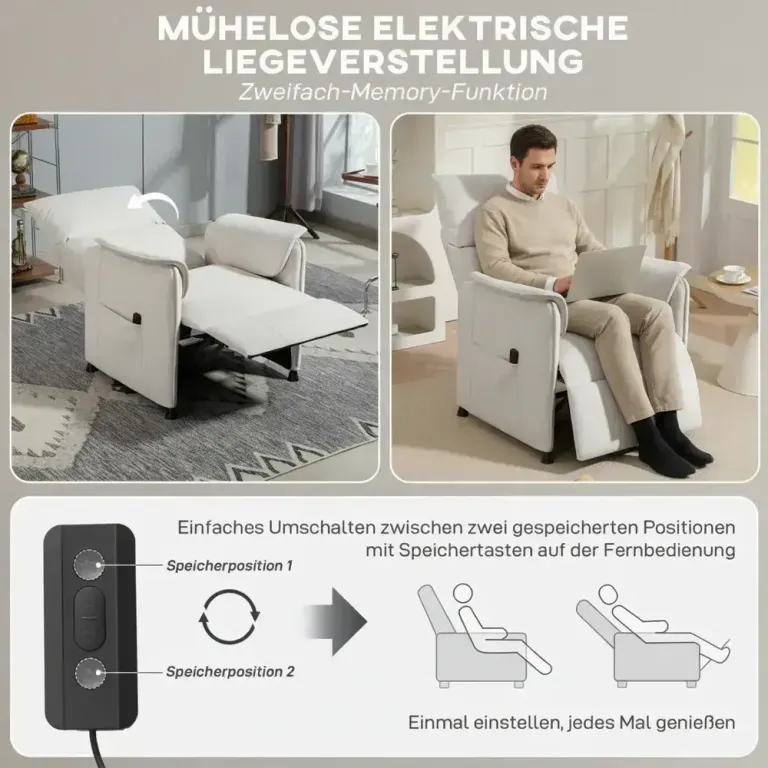 Elektrisk Reclinerfåtölj med Tyst Motor och Minnesfunktion Krämvit