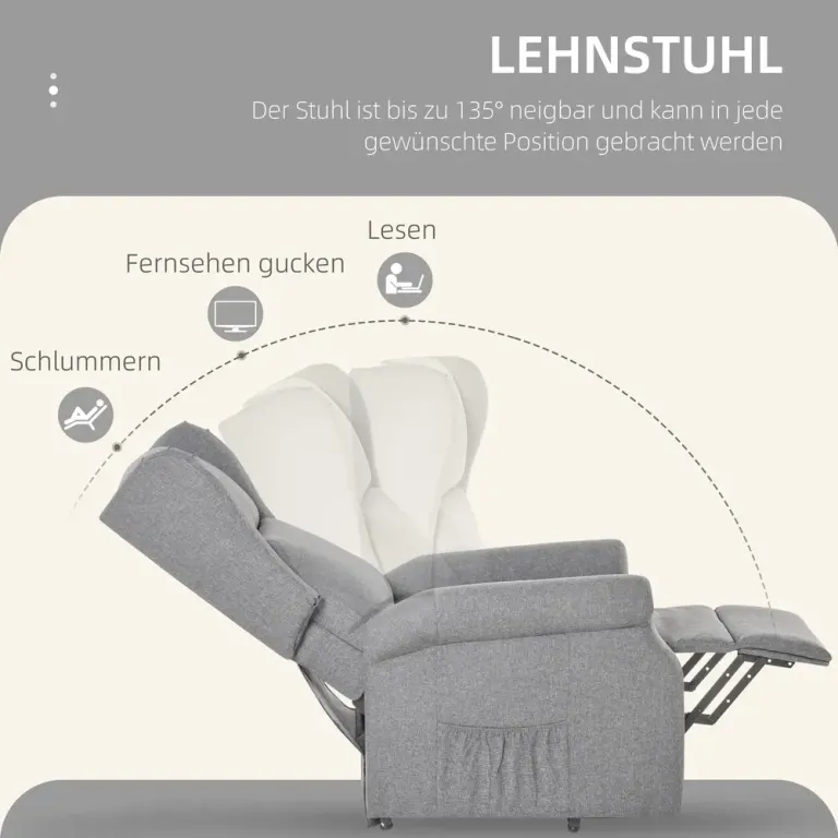 Elektrisk Relaxfåtölj med Uppresningshjälp och Liggfunktion Grå