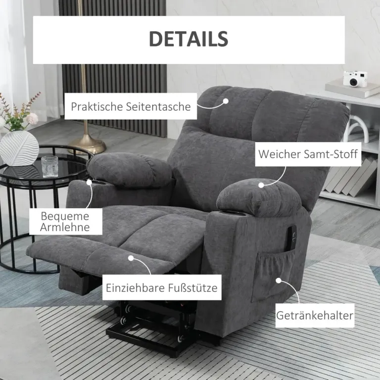 Elektrisk Relaxfåtölj TV-Stol Mörkgrå av Flanelllook Ståhjälp
