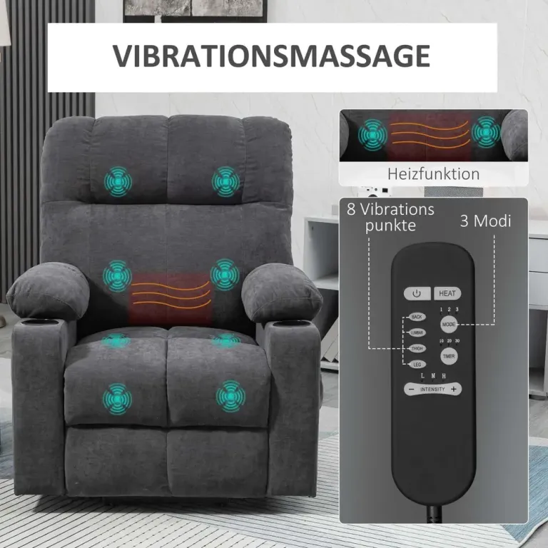 Elektrisk Relaxfåtölj TV-Stol Mörkgrå av Flanelllook Ståhjälp