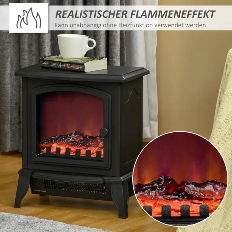 Fristående Elkamin 1000/2000 w, Svart Elektrisk Härdat Glas