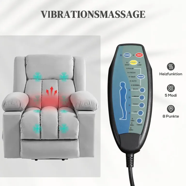 Elektrisk Vilstol Mjukt Sammetstyg USB-Portar Relax Fåtölj Lyfthjälp