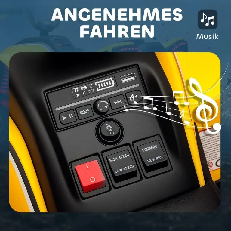 Elfyrhjuling för Barn med LED-Strålkastare och Musik Elbil