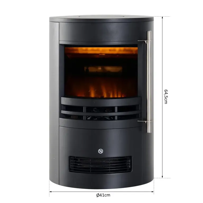 Elektrisk Kamin med LED-Flamma 2000 w, Svart Värmefläkt Flameffekt
