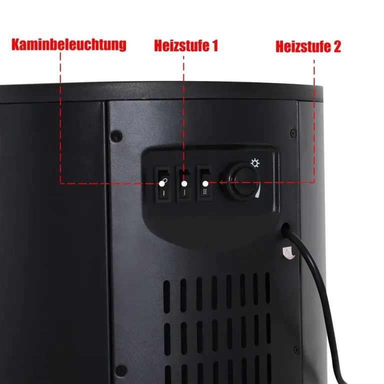 Elektrisk Kamin med LED-Flamma 2000 w, Svart Värmefläkt Flameffekt