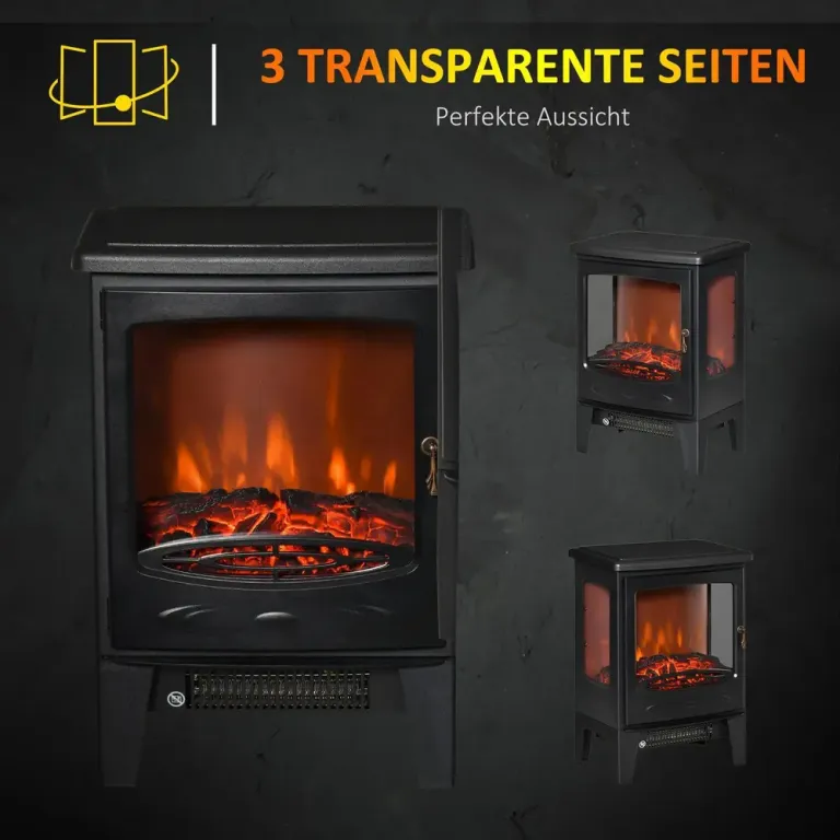Elektrisk Kamin med LED-Flamma 1800 w, Svart