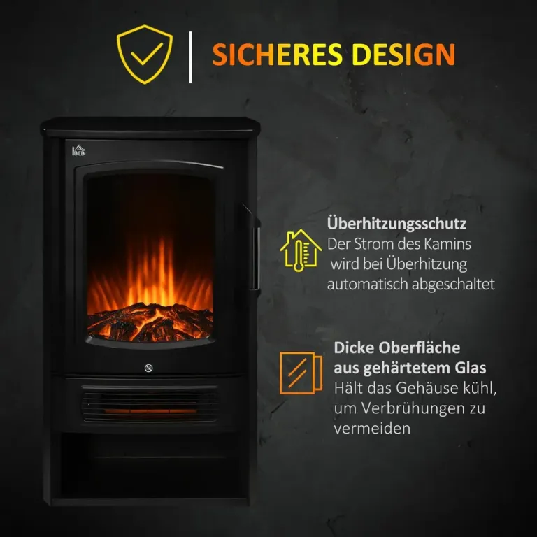 Elkamin med Flammeffekt, Svart