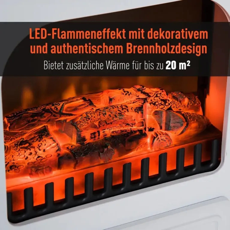 Elkamin med LED-Flammor 950/1850 w, Vit Elektrisk Flamma Effekt
