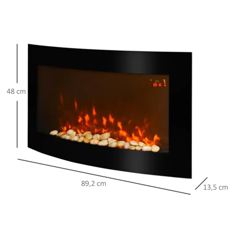 Elkamin Svart för Väggmontering med LED-Flamma 89,2 Cm Elektrisk