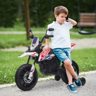 Elmotorcykel Barnmotorcykel 12 v Fordon med Musik Vit Träningshjul