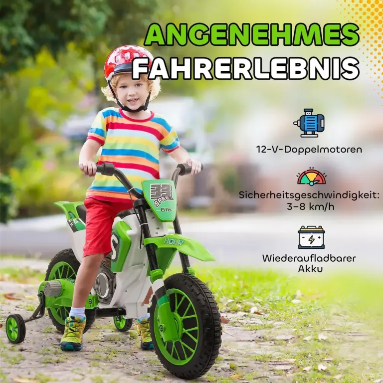 Elmotorcykel för Barn 45 Min Körtid Träningshjul Grön