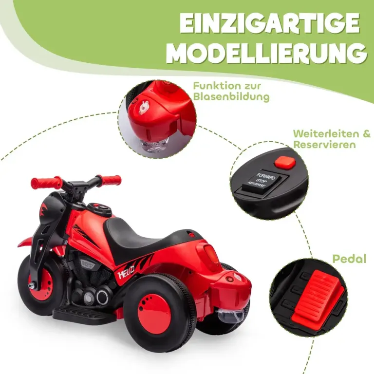 Elmotorcykel för Barn 6 v med Såpbubblor, Röd