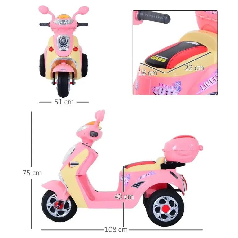 Elmotorcykel för Barn Elbil Trehjuling Cm Rosa
