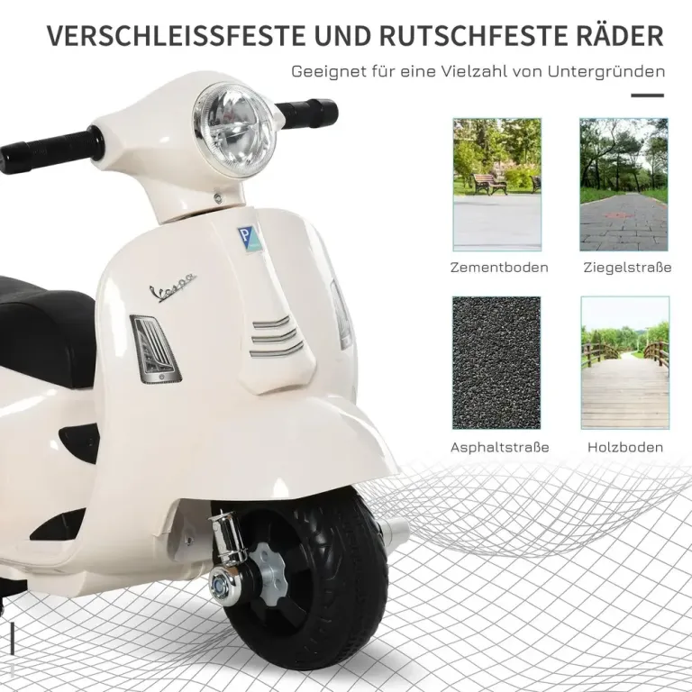 Elmotorcykel Vespa för Barn med LED-Ljus, Vit
