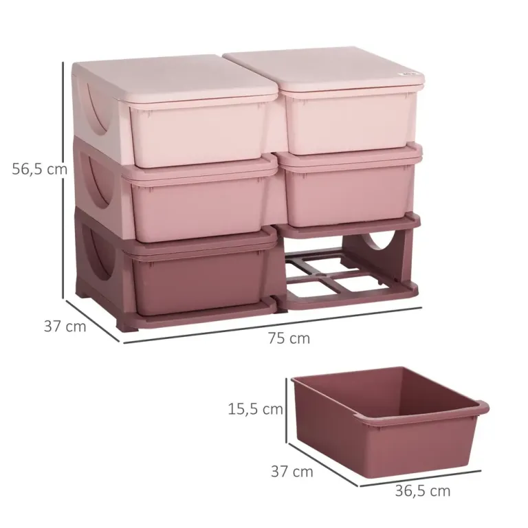 Leksaksförvaring med 3 Lådor, Rosa Förvaringsbox Barn