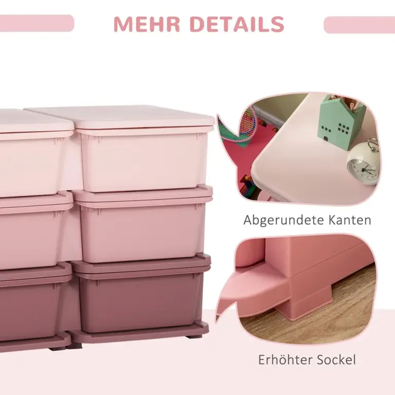Leksaksförvaring med 3 Lådor, Rosa Förvaringsbox Barn