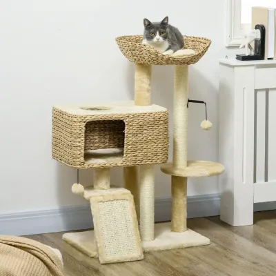 Kattskrapstolpe Klösträd Beige av Sisal och Plysch 98 cm