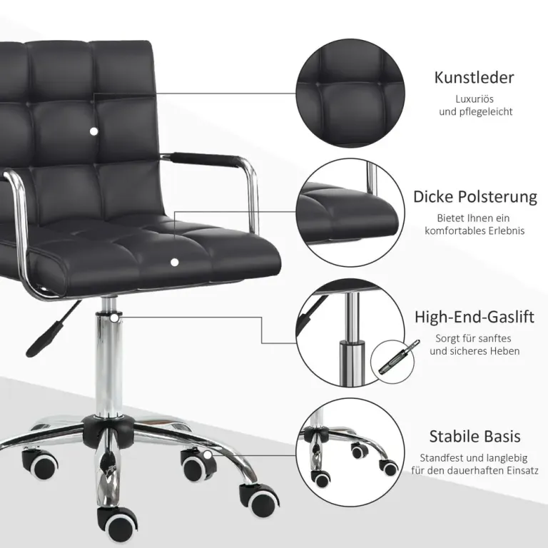 Ergonomisk Arbetsstol Rullpall Höjdjusterbar Svart