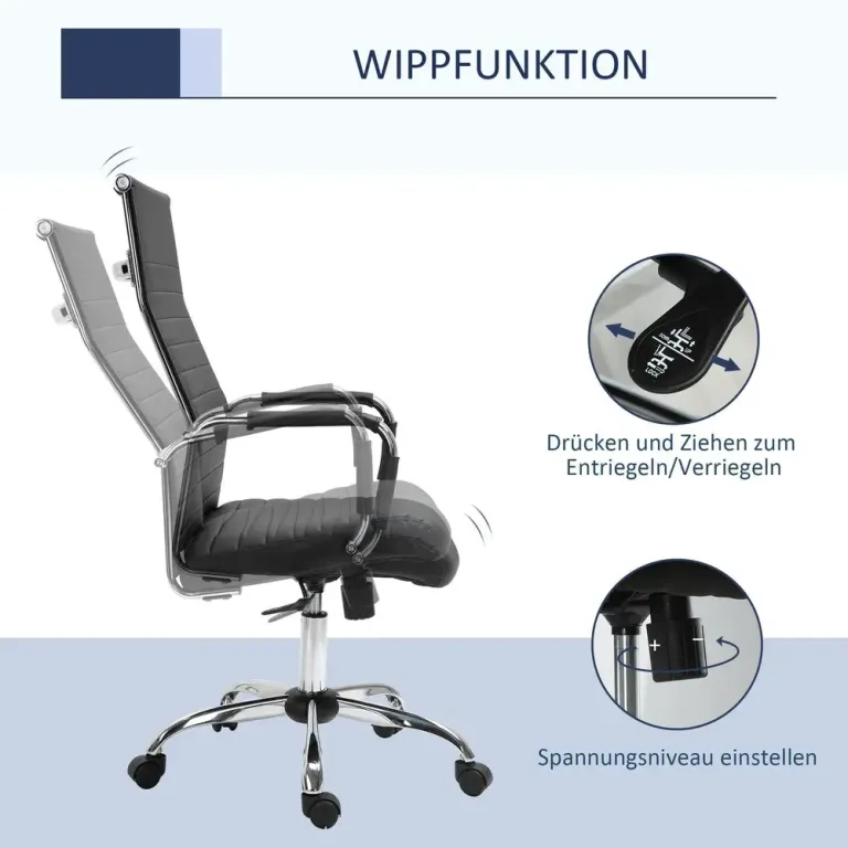 Ergonomisk Kontorsstol i Konstläder Hög Rygg Svart Konferensstol