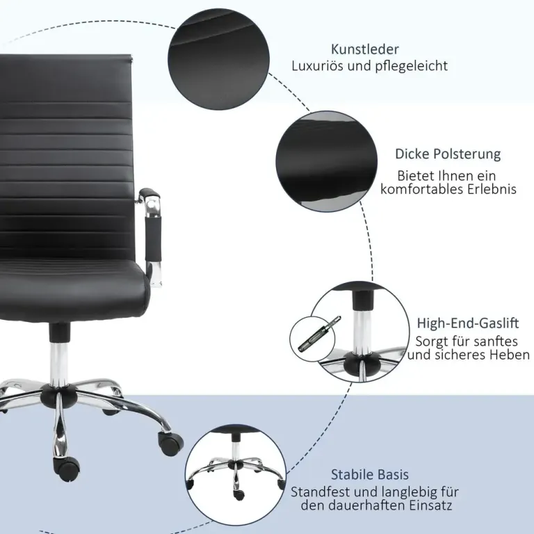 Ergonomisk Kontorsstol i Konstläder Hög Rygg Svart Konferensstol