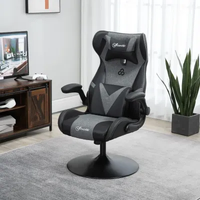 Ergonomisk Gamingstol i Konstläder Svart Rund Justerbar Höjd Stöd