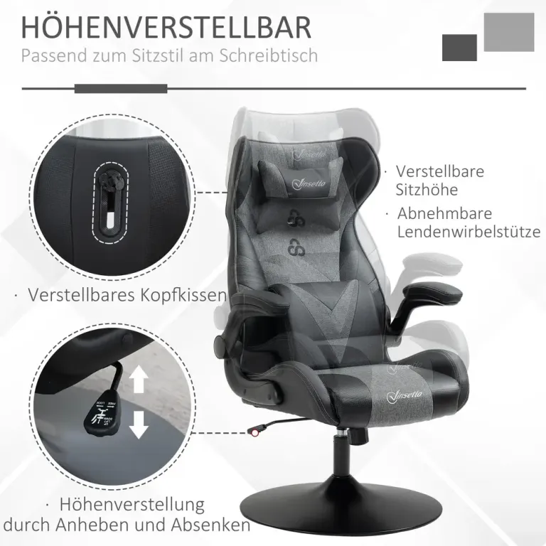 Ergonomisk Gamingstol i Konstläder Svart Rund Justerbar Höjd Stöd