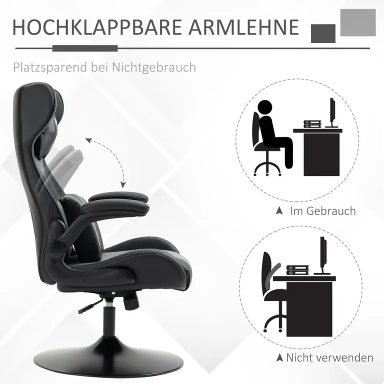 Ergonomisk Gamingstol i Konstläder Svart Rund Justerbar Höjd Stöd