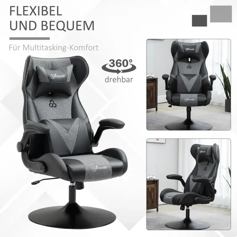 Ergonomisk Gamingstol i Konstläder Svart Rund Justerbar Höjd Stöd