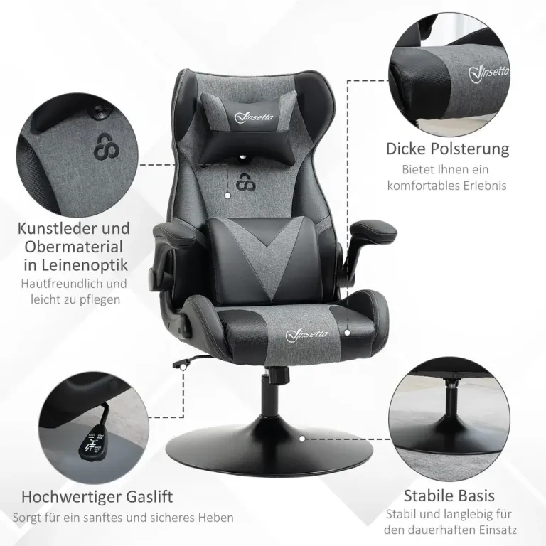 Ergonomisk Gamingstol i Konstläder Svart Rund Justerbar Höjd Stöd