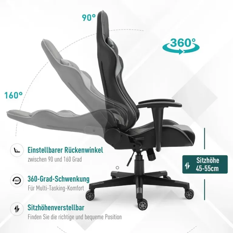 Ergonomisk Gamingstol Kontorsstol med Hög Rygg Svart