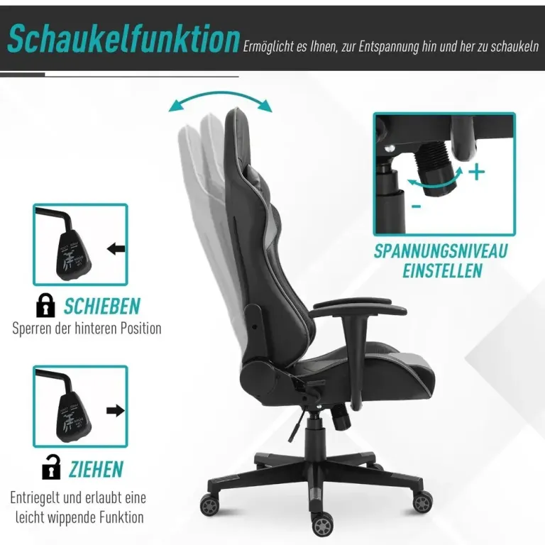 Ergonomisk Gamingstol Kontorsstol med Hög Rygg Svart
