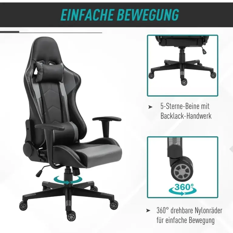 Ergonomisk Gamingstol Kontorsstol med Hög Rygg Svart