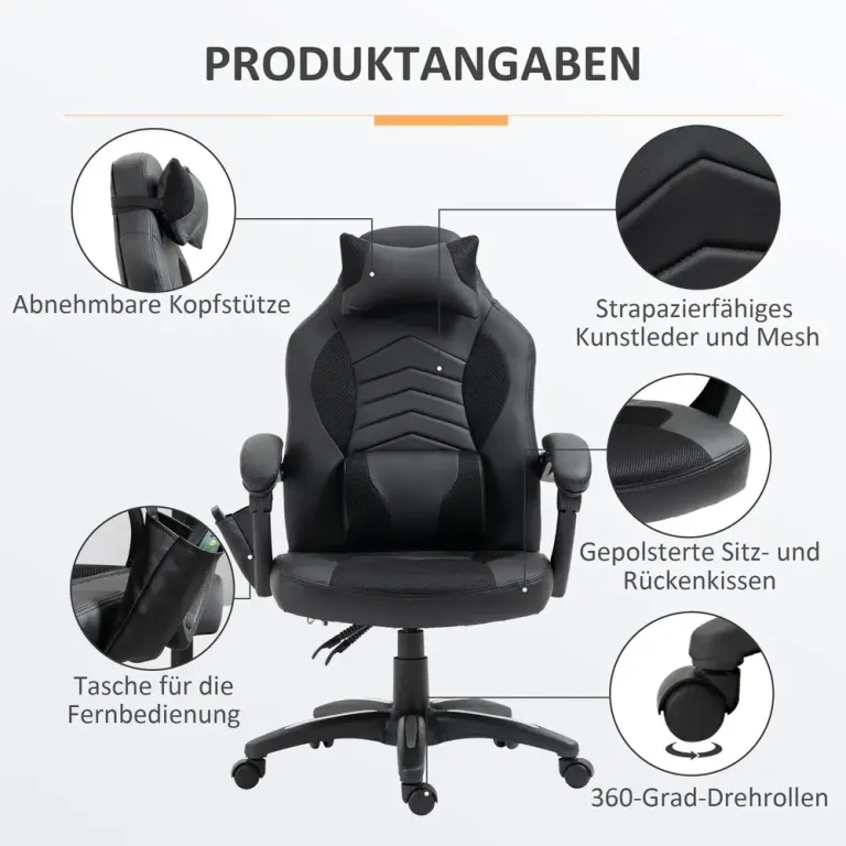 Ergonomisk Gamingstol Kontorsstol med Massage & Värme