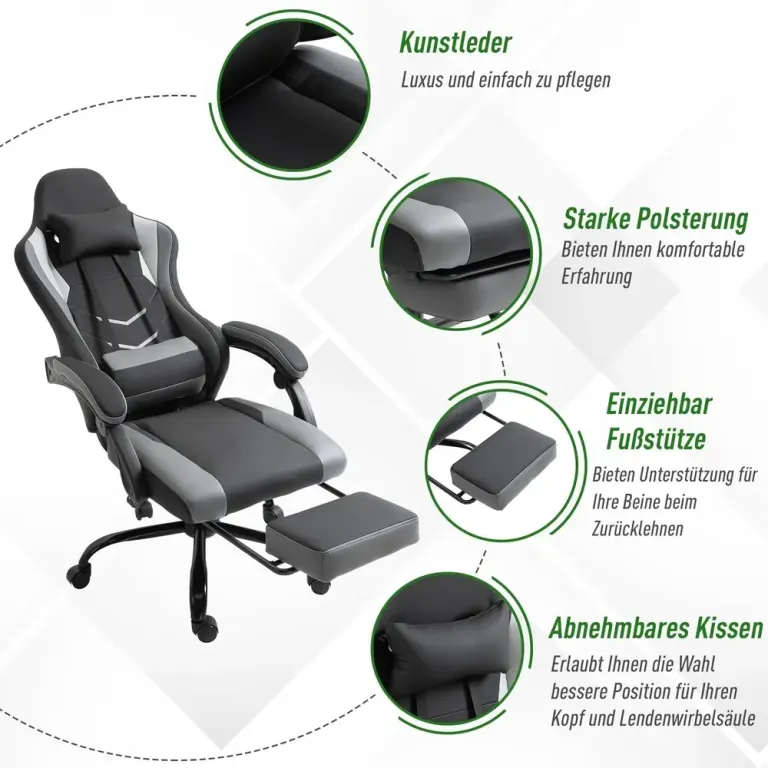 Ergonomisk Gamingstol Kontorsstol med Massage & Värme
