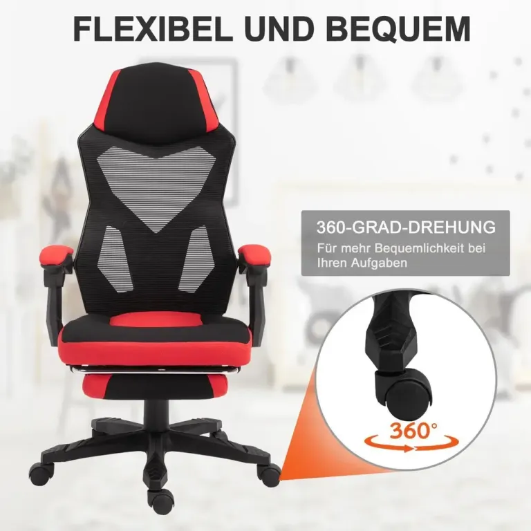 Ergonomisk Gamingstol med Nackstöd & Ländryggsstöd Svart Kontorsstol