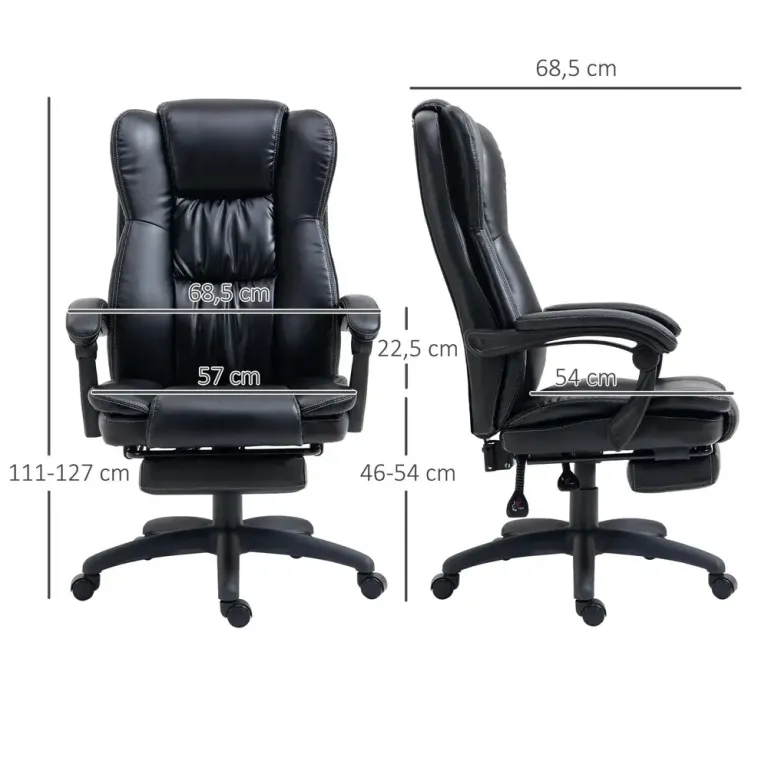 Ergonomisk Kontorsstol med Massage & Fotstöd Svart Funktion Fotsöd