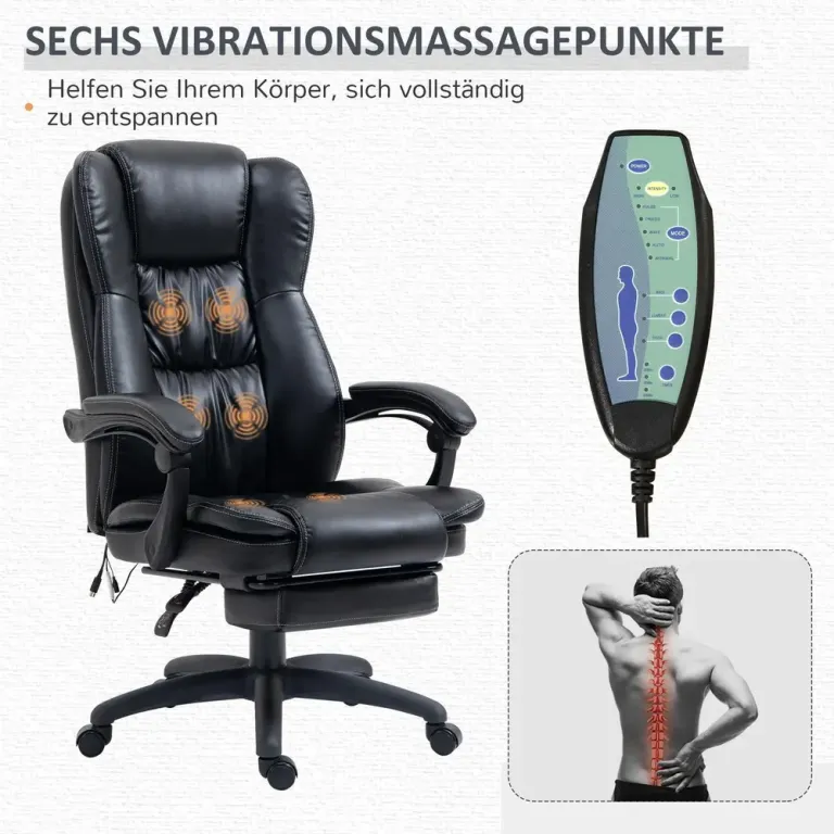 Ergonomisk Kontorsstol med Massage & Fotstöd Svart Funktion Fotsöd