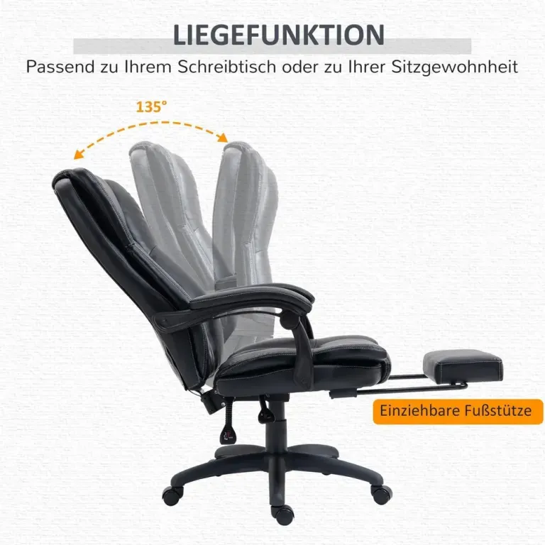 Ergonomisk Kontorsstol med Massage & Fotstöd Svart Funktion Fotsöd
