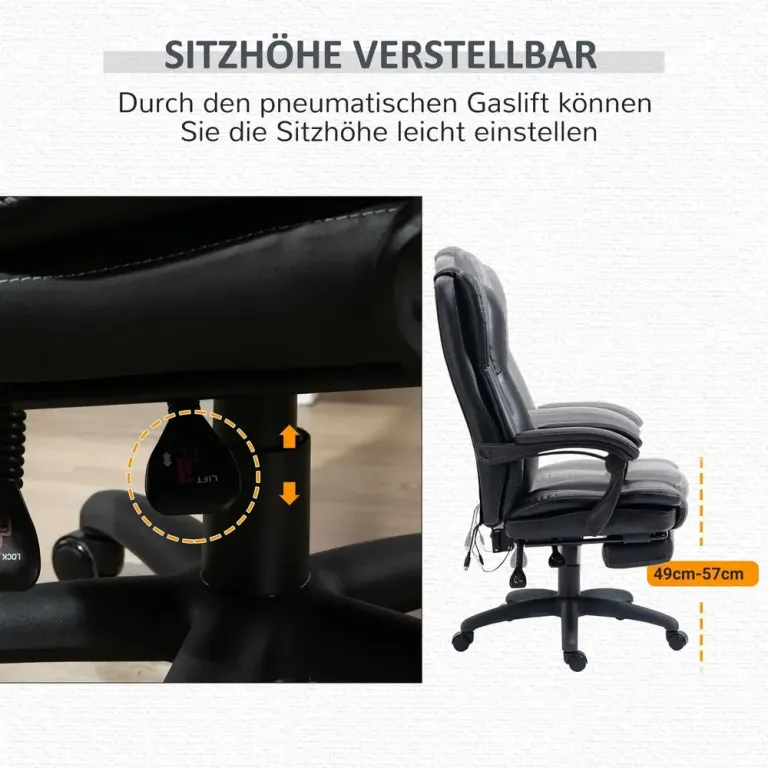 Ergonomisk Kontorsstol med Massage & Fotstöd Svart Funktion Fotsöd