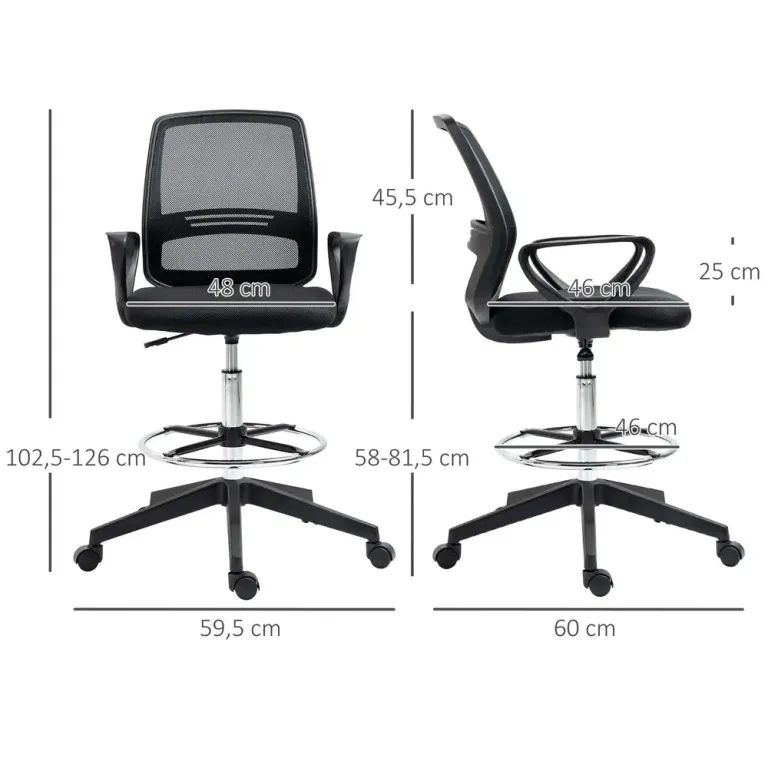 Ergonomisk Kontorsstol i Mesh Höj- & Sänkbar Svart Arbetsstol Sits