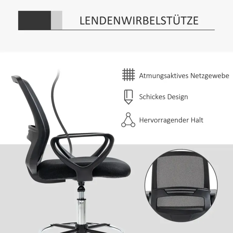 Ergonomisk Kontorsstol i Mesh Höj- & Sänkbar Svart Arbetsstol Sits