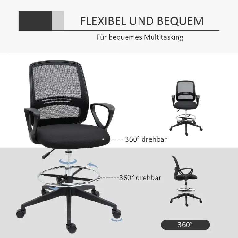 Ergonomisk Kontorsstol i Mesh Höj- & Sänkbar Svart Arbetsstol Sits